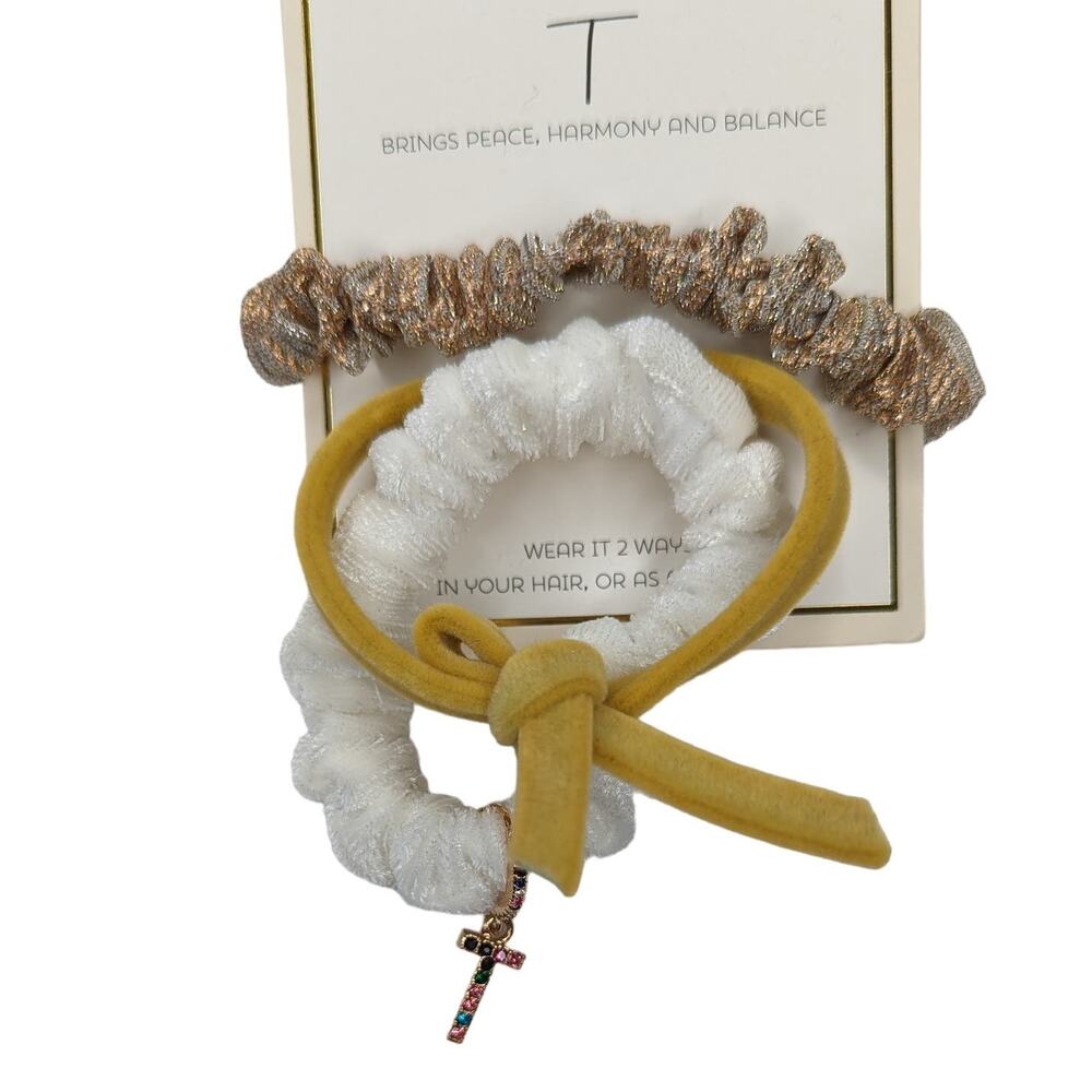 T Brings Peace 3-Piece Yellow, White & Gold Hair Tie Set